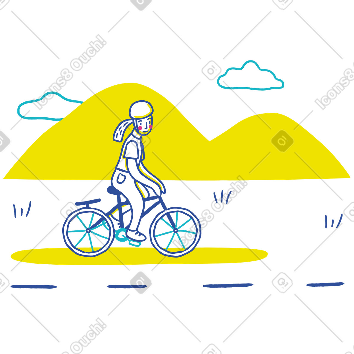 下载 Lime 风格的 大自然中骑自行车的女人 插画，支持 PNG、SVG 格式