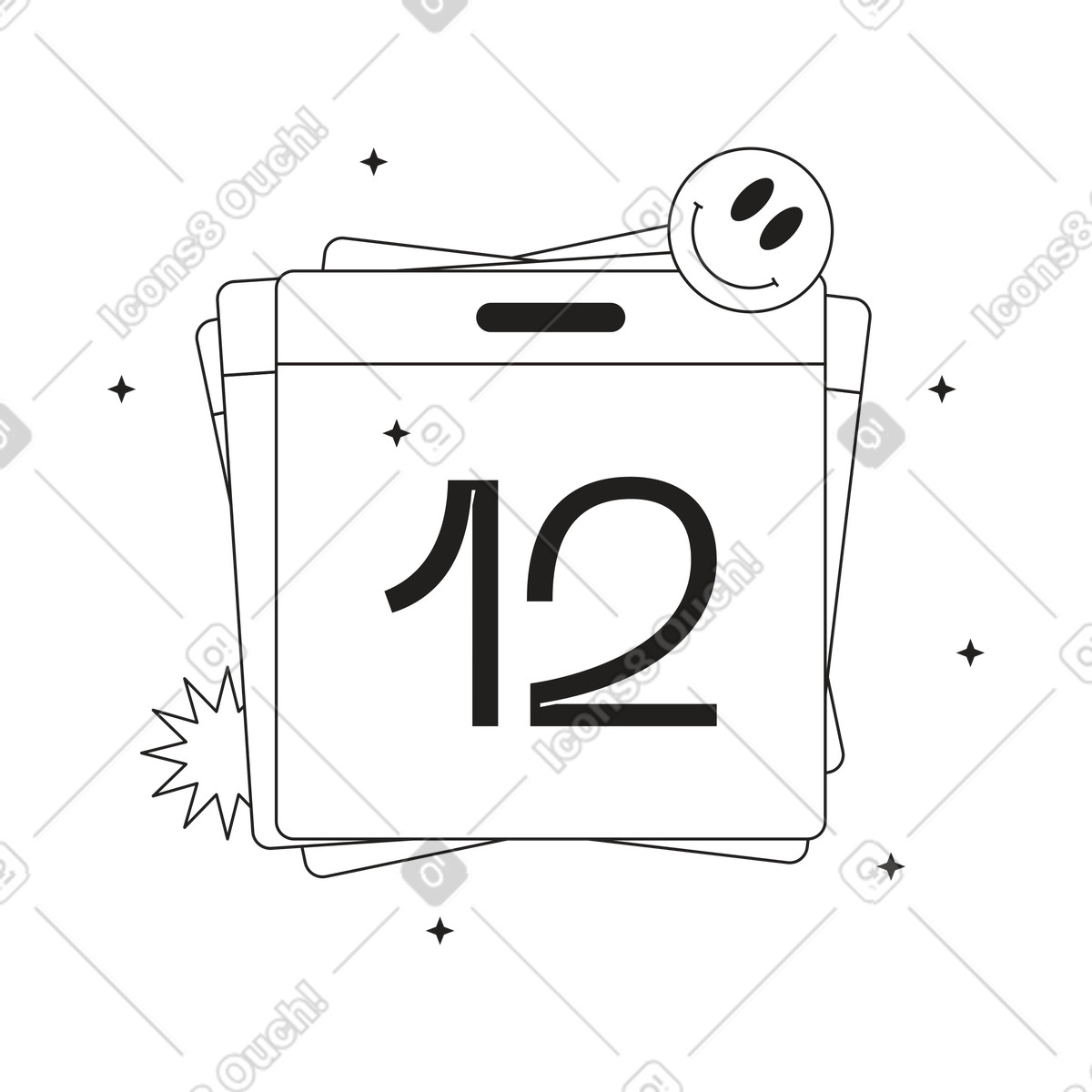 Ilustración The twelfth day of calendar is marked with a smiley en estilo Tokyo descargar en PNG y SVG