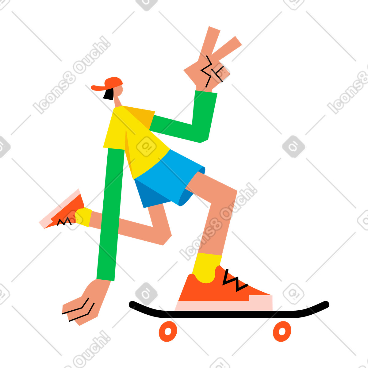 Ilustração animada de Menino andando skate em no estilo Warp para baixar em GIF, Lottie (JSON), AE