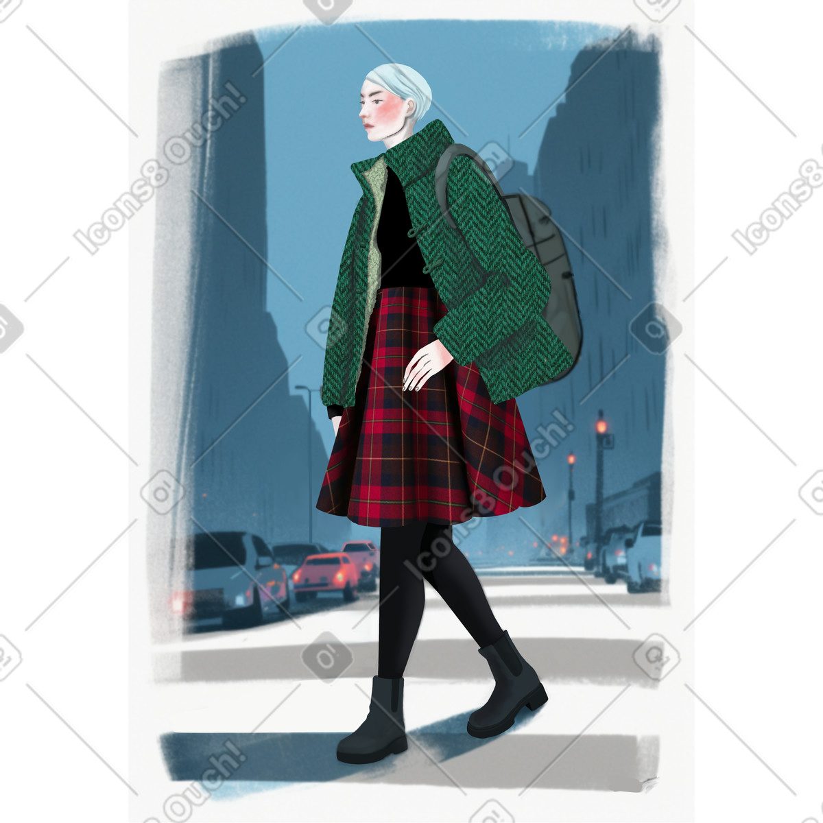 Junge frau mit rucksack-Illustration im Experimental-Stil als Download in PNG, SVG