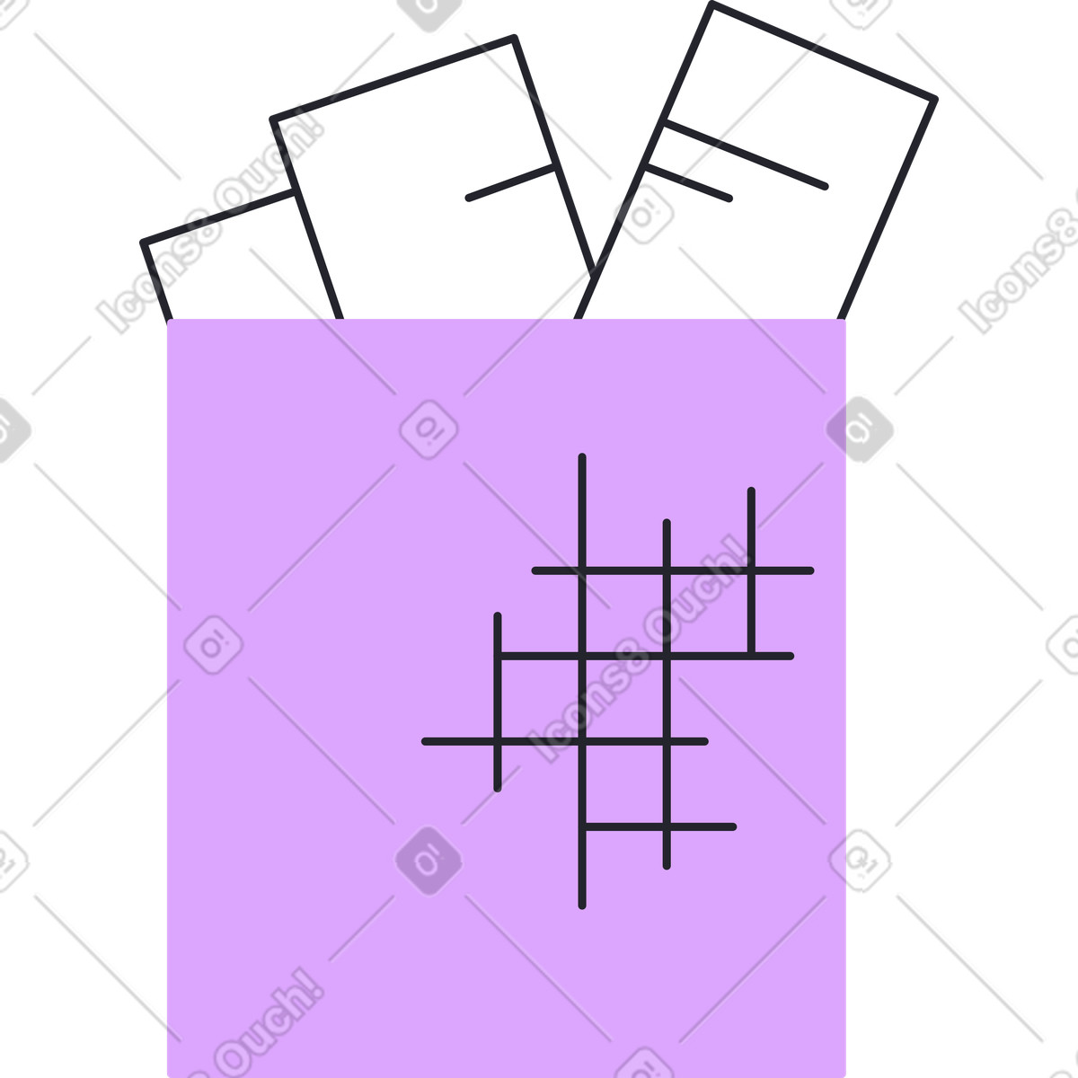Purple basket with birch tree logs illustration in Grapy style download in PNG, SVG