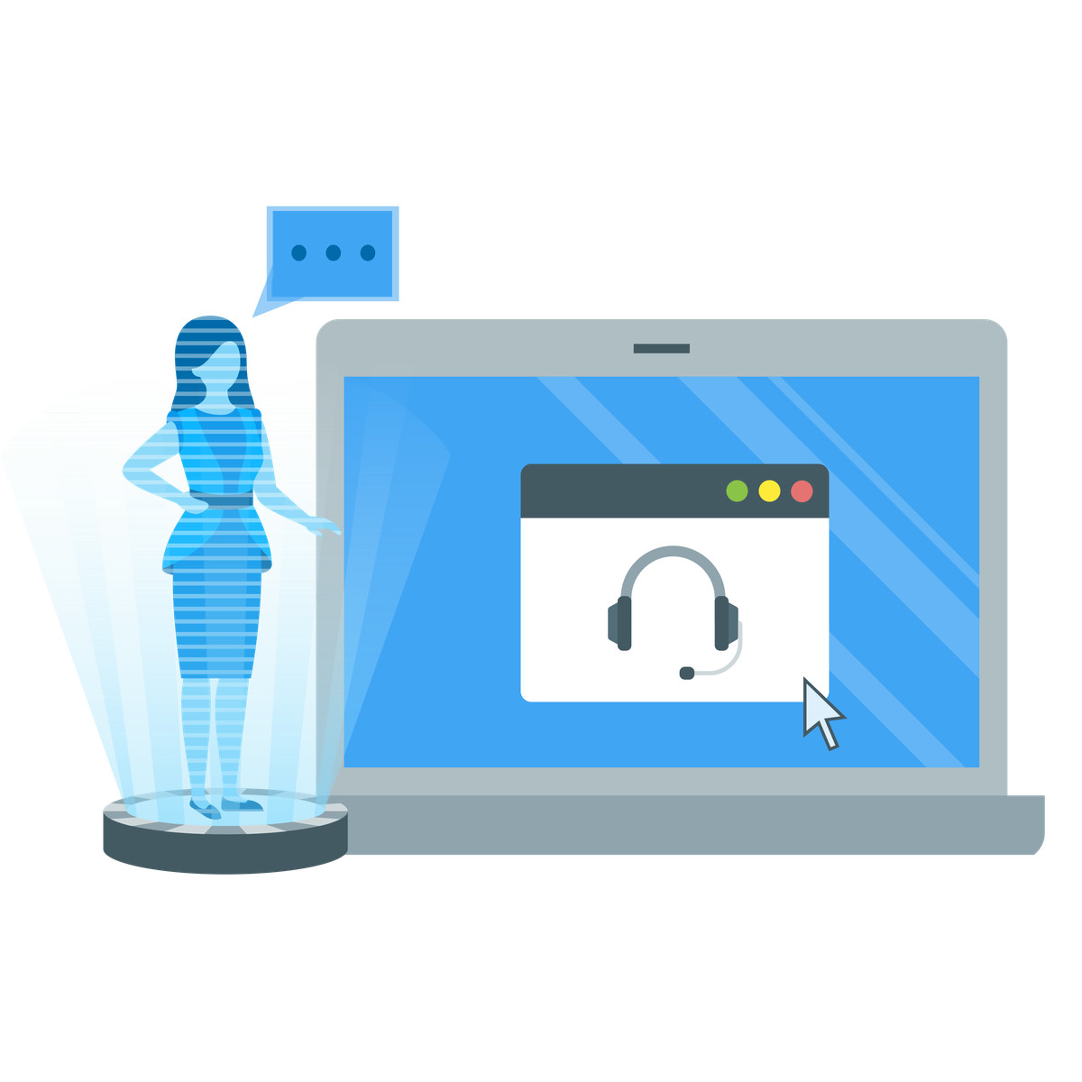下载 Fogg 风格的 Holographic support person in online customer 插画，支持 PNG、SVG 格式