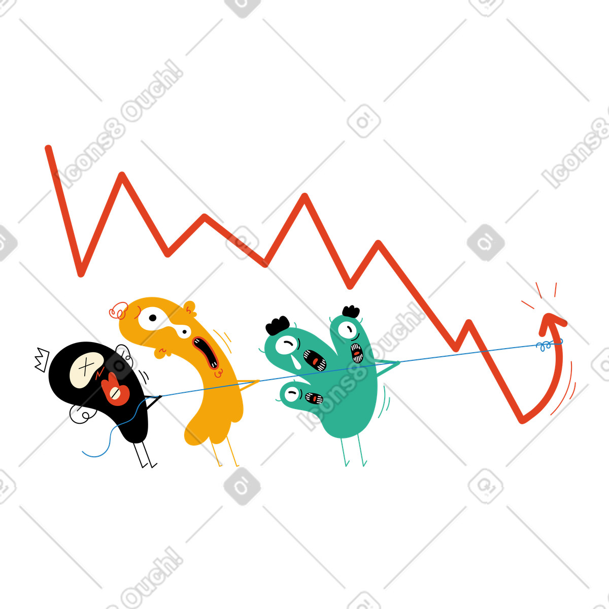 Teamwork characters raising the arrow illustration in Jelly style download in PNG, SVG