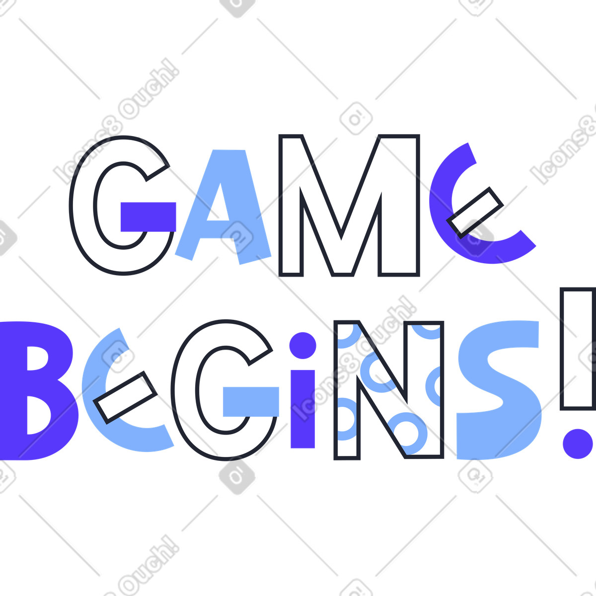 Lettering game begins-Illustration im Pablita-Stil als Download in PNG, SVG