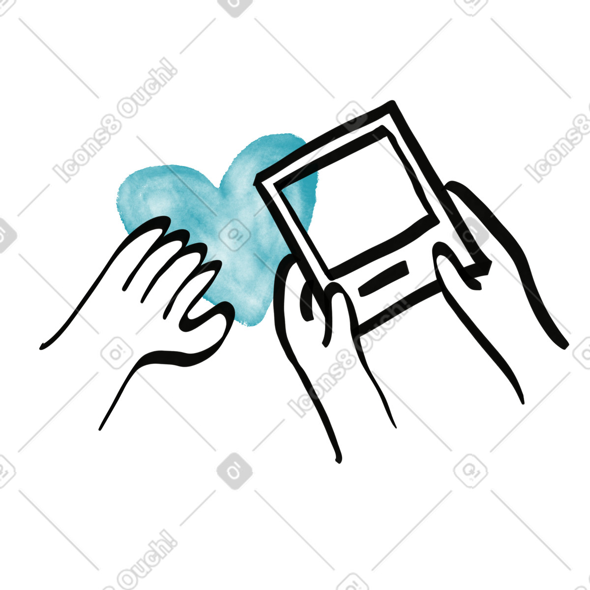 Illustration Social media content creation with handdrawn heart and photo post frame dans le style Watercolor sketch à télécharger aux formats PNG, SVG