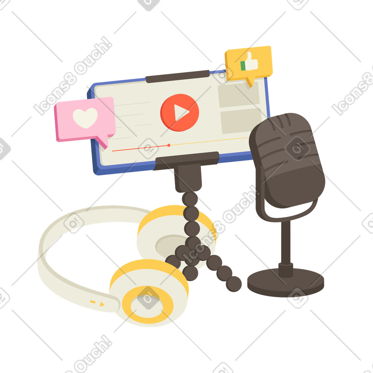 Ilustração de Gravando podcast com microfone e fones ouvido em no estilo Social para baixar em PNG, SVG