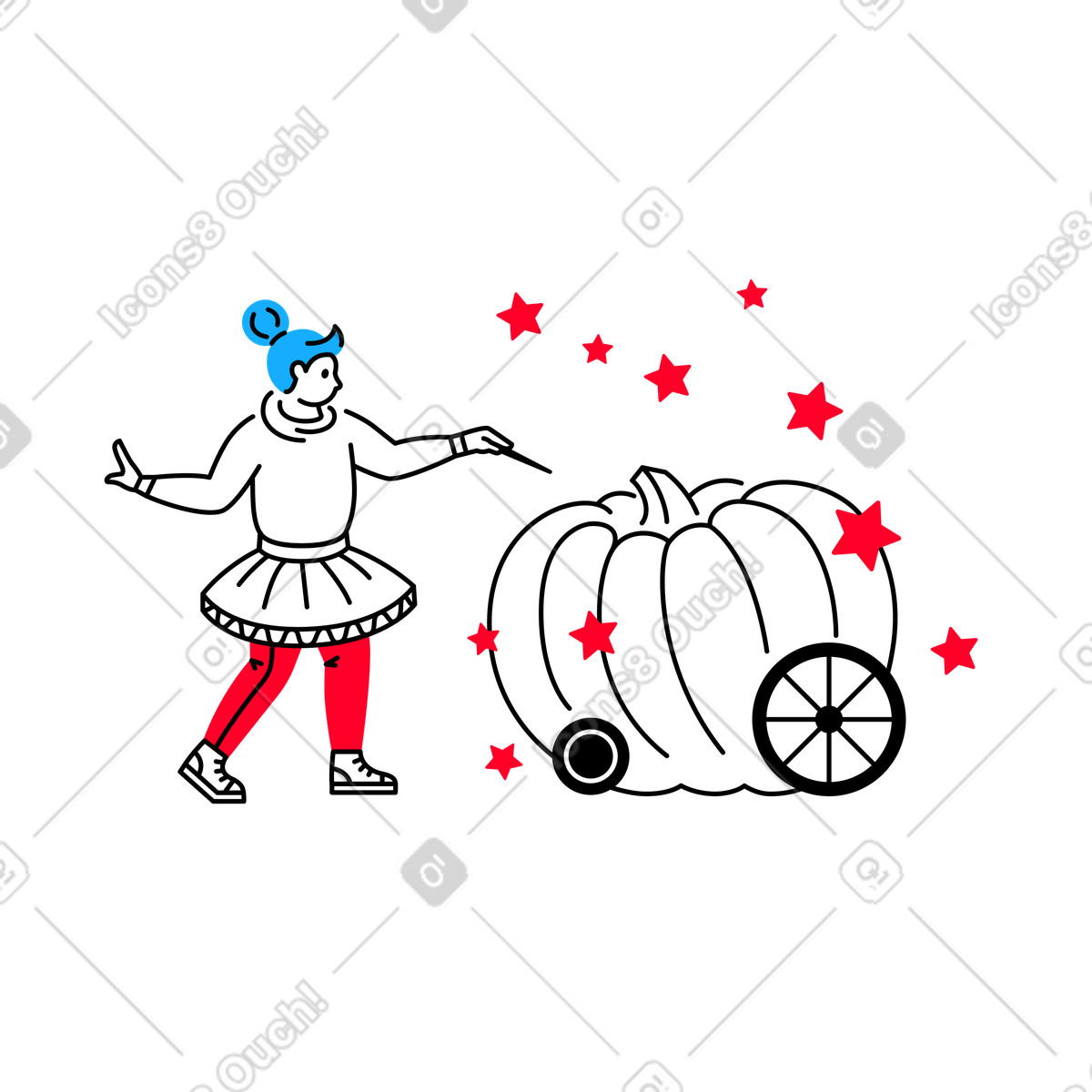 Transistor スタイルの カボチャを馬車に変えるフェアリー・ゴッドマザー のイラストをPNG、SVG形式でダウンロード