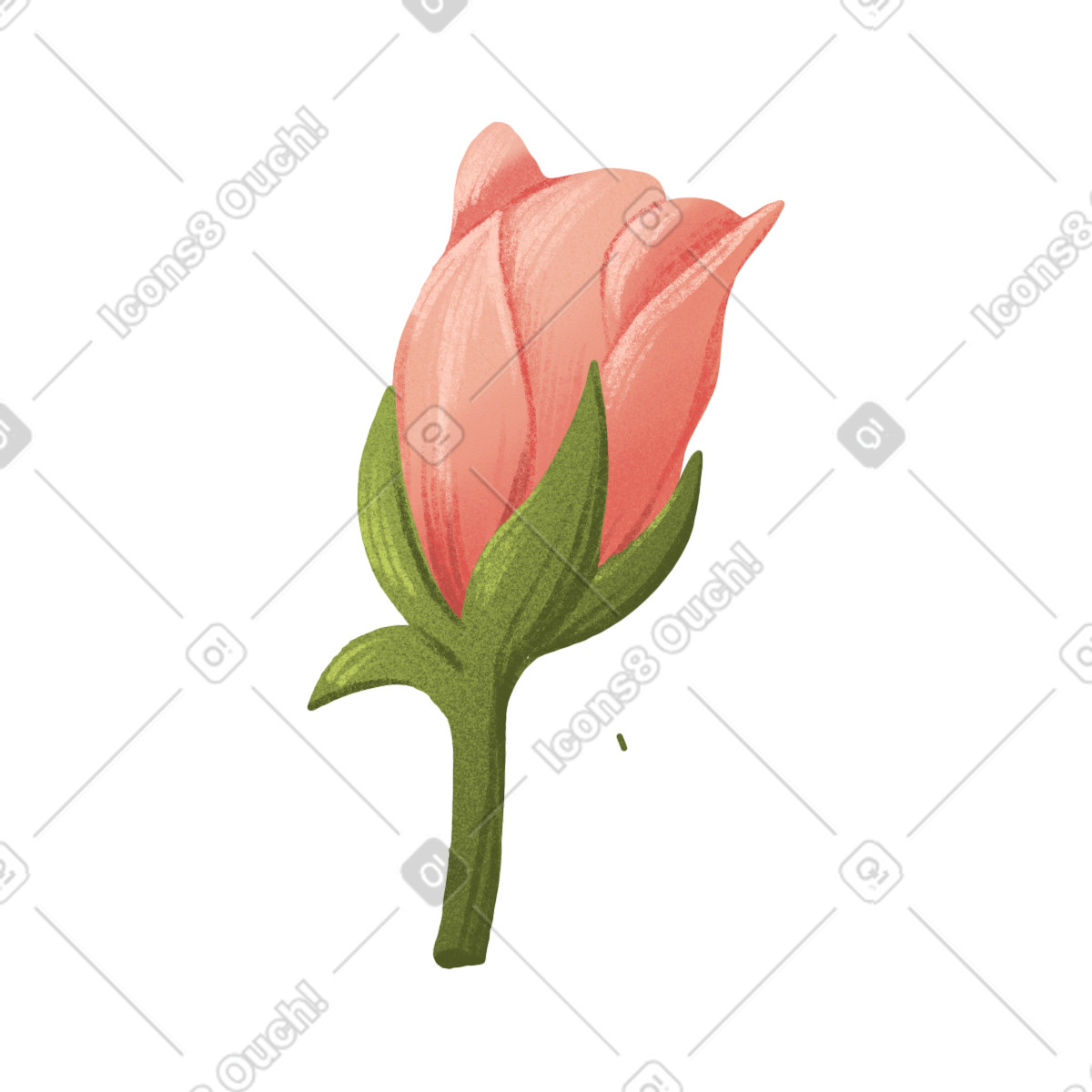 Red rose bud on a short stem-Illustration im Floral-Stil als Download in PNG, SVG
