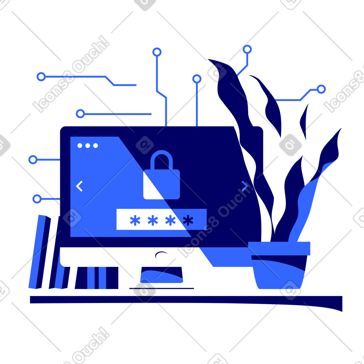 Lounge 스타일의 Computer screen with lock and password, Cyber security data protection 일러스트레이션 PNG, SVG 다운로드
