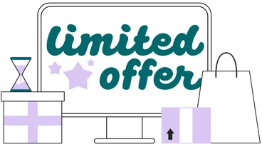A computer screen displaying a limited offer - Sammy Line style illustration