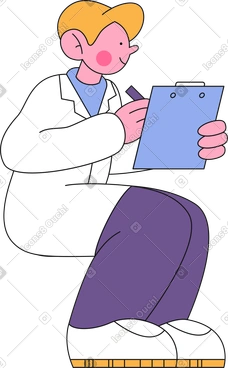 Doctor sits and writes something on a clipboard PNG, SVG