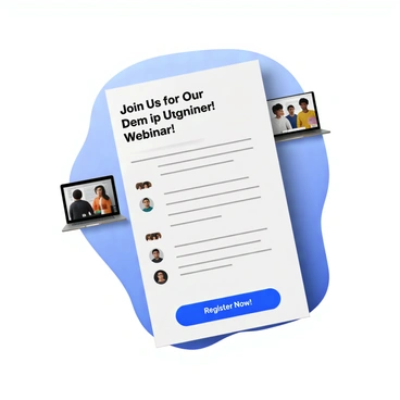 An email invitation graphic featuring a modern design for an upcoming webinar event. The background is a gradient of blue and white. In the center, there is a prominent header that reads, "Join Us for Our Upcoming Webinar!" in bold, easy-to-read font. Below the header, there is a brief description section that outlines the topic of the webinar, along with the date and time displayed in an eye-catching format. On one side, there is a graphic representation of a laptop with a video call interface visible on the screen, showing diverse participants engaged in discussion. In the bottom corner, there is a call-to-action button that says, "Register Now!" in a contrasting color to draw attention.