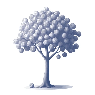 A tree with a trunk and branches made entirely of clusters of raspberries. The branches extend upward, creating a lush canopy of raspberry clusters. The tree stands tall, its branches reaching towards the sky. The entire structure is intricate, with the texture of the raspberries being prominent, showcasing the tiny details of each fruit. The ground is dotted with a few fallen raspberries, adding to the whimsical nature of this fruit tree.