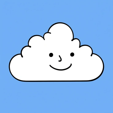 A series of fluffy white clouds forming the outline of a face shape against a bright blue sky. The clouds appear soft and billowy, with various shades of white and light gray. The face outline includes distinct features like eyes, a nose, and a smiling mouth, all created by the natural formations of the clouds. The background is a clear blue sky, enhancing the visibility of the cloud formation.