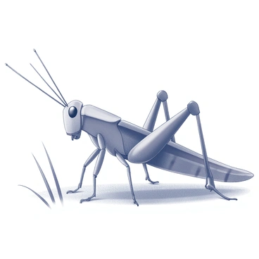 A grasshopper is depicted in a detailed pose, showcasing its elongated body and large hind legs. Its exoskeleton features prominent spines along its back and legs, which are arranged in a defensive display. The grasshopper's antennae are extended, indicating readiness, while its eyes are alert. The surrounding environment includes elements like blades of grass, enhancing the natural habitat. The background is minimal to keep the focus on the grasshopper and its defensive adaptations.