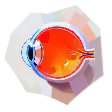 A detailed illustration of a human eye, showcasing the intricate anatomy of the eye's components. The eye is depicted in a cross-sectional view, emphasizing the "retina," which is visible at the back of the eye and showcases its layered structure. The "lens" is prominently positioned in the center, illustrating its transparent and convex shape, allowing light to focus on the retina. The "optic nerve" is visible extending from the back of the eye, connecting it to the brain. Surrounding these components, the sclera is visible, providing a protective outer layer. The iris is depicted with its unique color and texture, framing the lens. Light rays are shown entering through the cornea, highlighting the eye's function in vision.