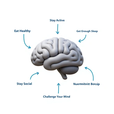 A clean illustration of a brain with labels showing healthy brain tips