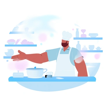 A dramatic scene of a boulanger tossing flour into the air, creating a cloud of particles