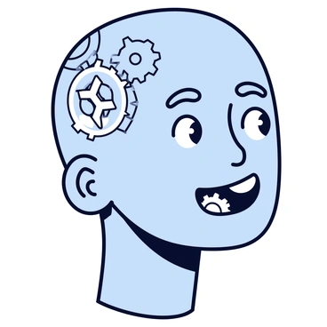 A face featuring a combination of human and mechanical features. The skin is smooth with a metallic sheen, seamlessly blended with intricate gears and cogs visibly integrated into the design. Some gears are situated around the temple area, while others are embedded within the cheeks. The eyes are bright, with a glowing effect, and the mouth is slightly open, revealing additional mechanical details inside. The overall composition presents a harmonious fusion of organic and mechanical elements.