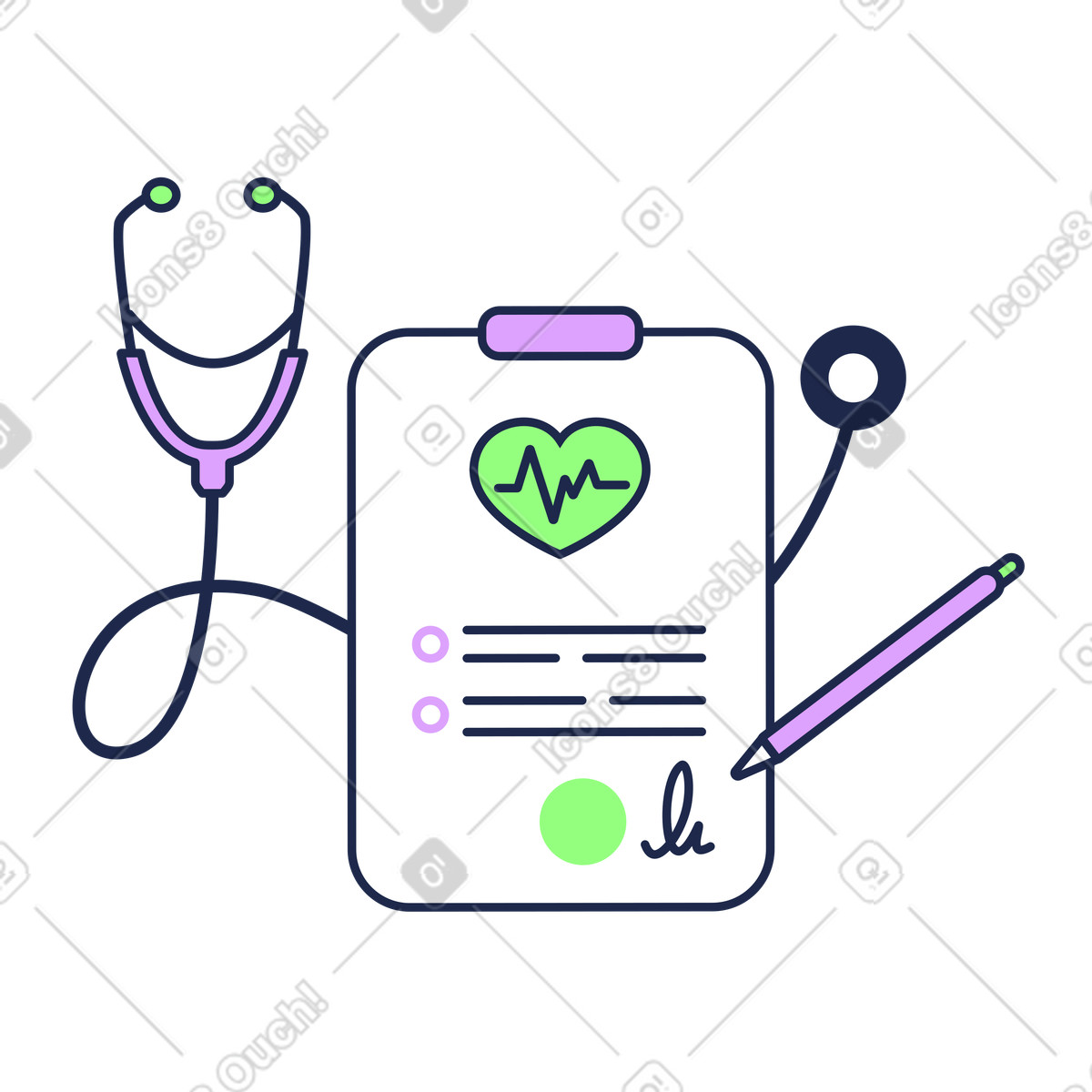 Иллюстрация Clipboard with signed medical contract, Healthcare agreement or patient consent в PNG и SVG