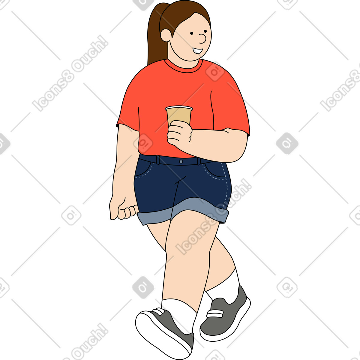 Illustration Jeune femme marchant dans le style Kindy à télécharger aux formats PNG, SVG