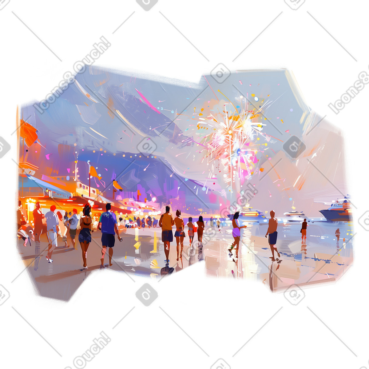 Ölgemälde eines strandes mit festlicher atmosphäre-Illustration im Pictorial-Stil als Download in PNG, SVG