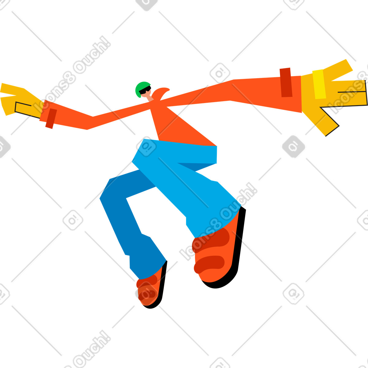 Ilustración Saltando hombre con casco en estilo Warp a descargar en PNG y SVG