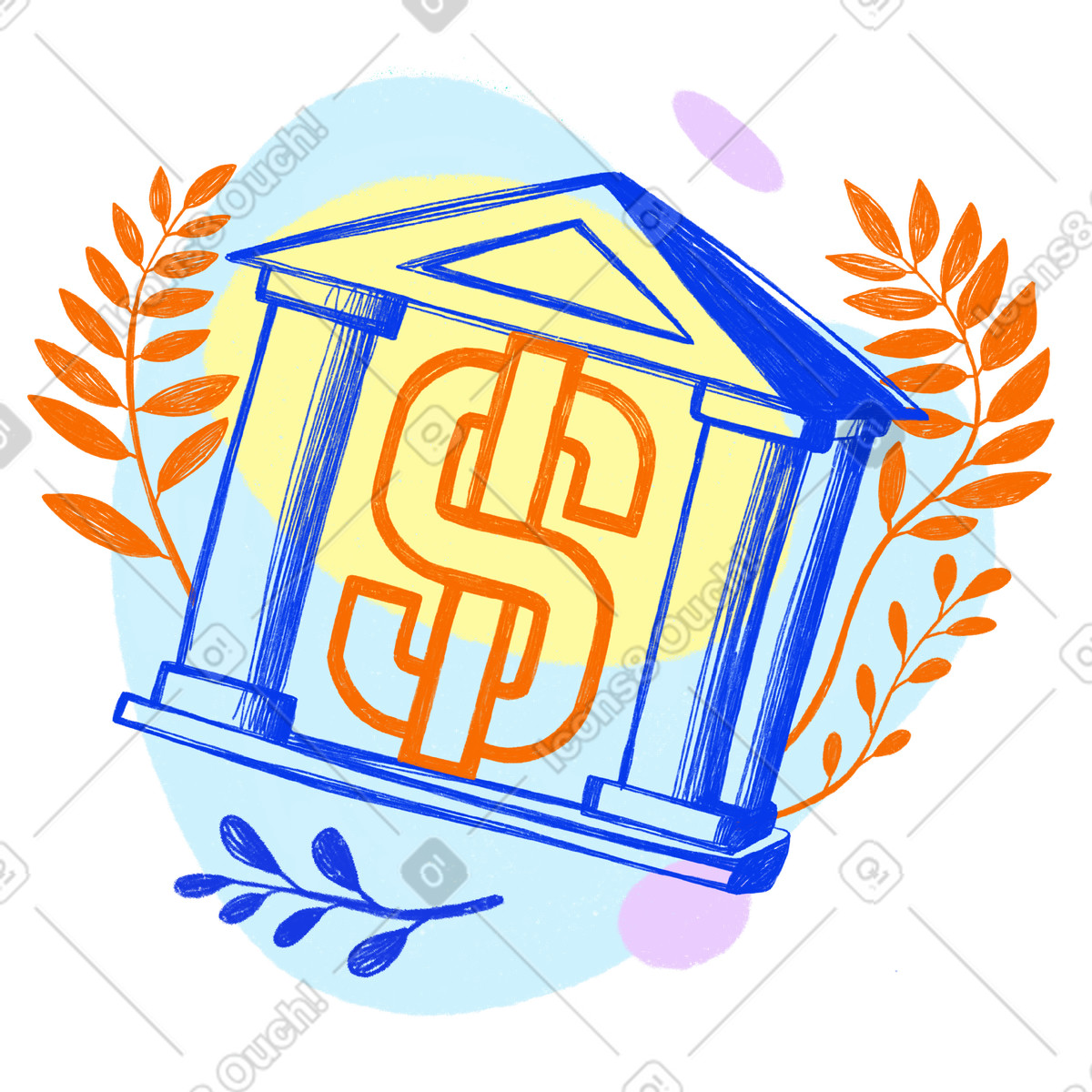 Bank where you keep your savings in dollars illustration Biro style download PNG, SVG