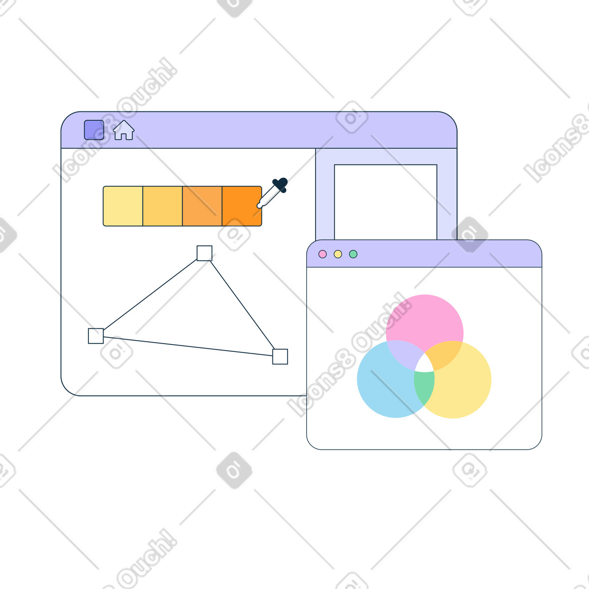 Workflow in grafikdesign-software-Illustration im Bubble gum-Stil als Download PNG, SVG