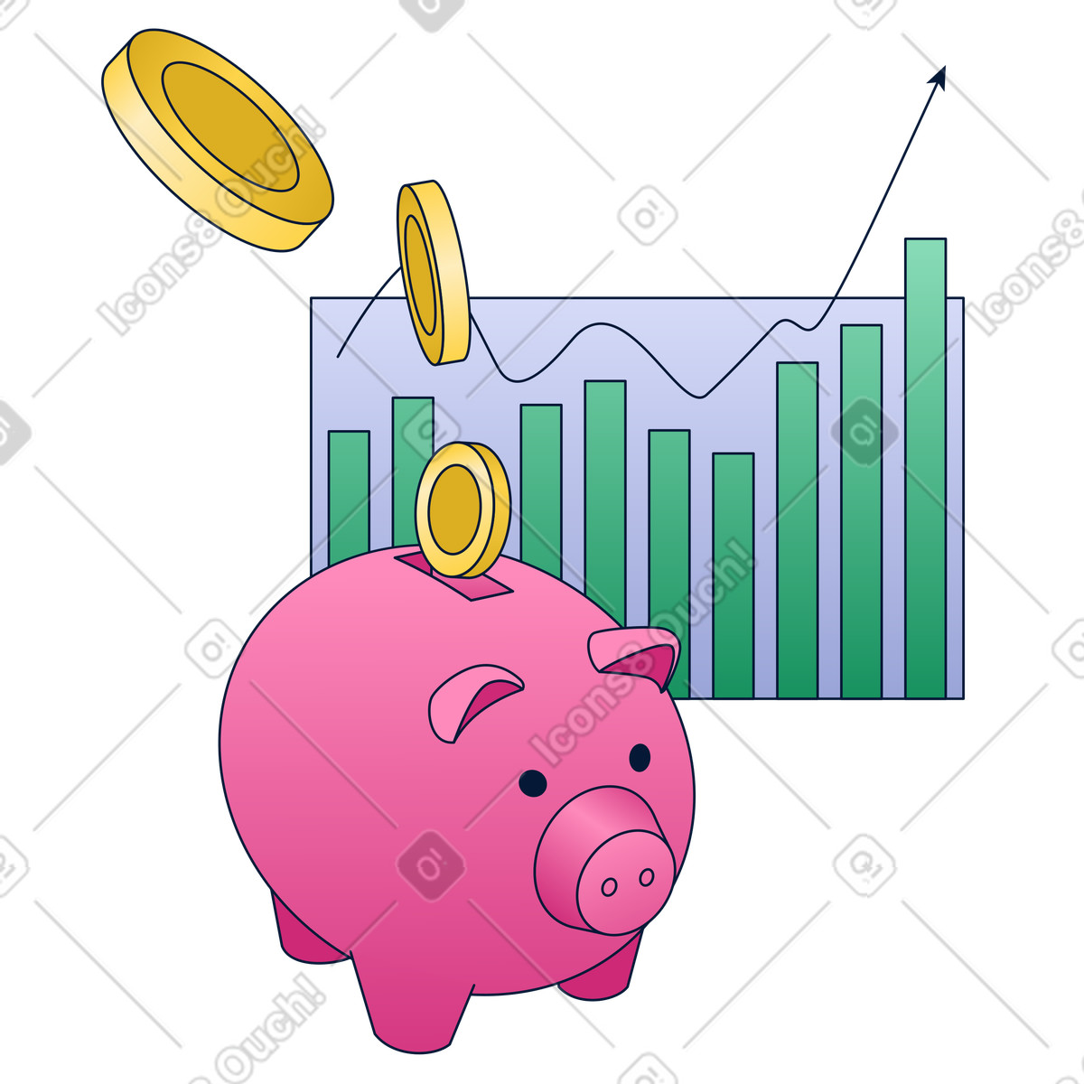 Savings analysis with piggy bank illustration in Neat style download in PNG, SVG