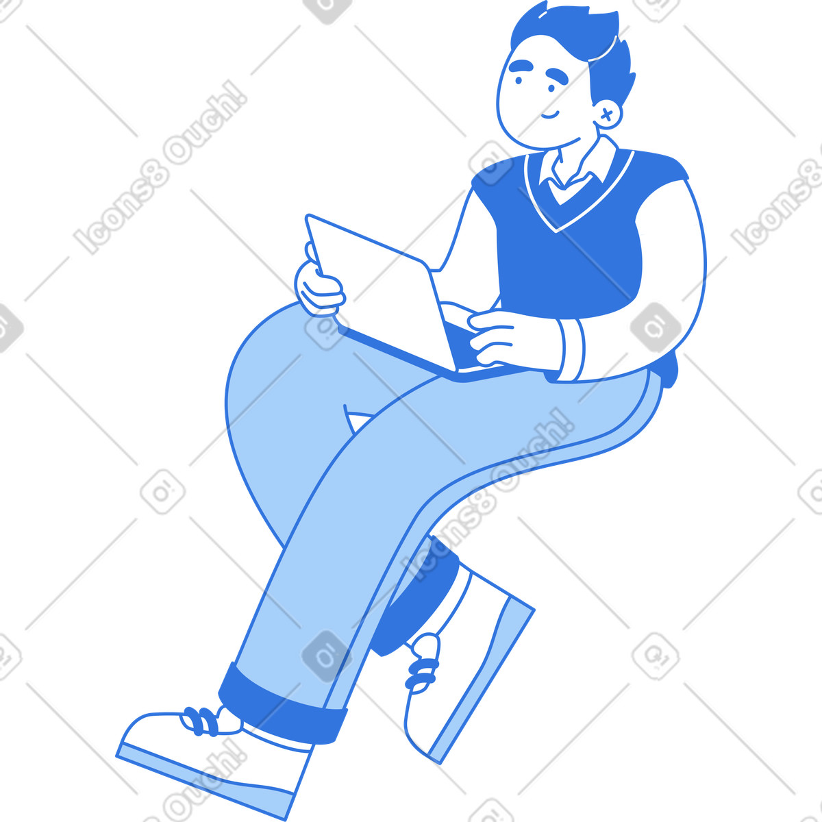 Ilustración Hombre con laptop en estilo Sky a descargar en PNG y SVG