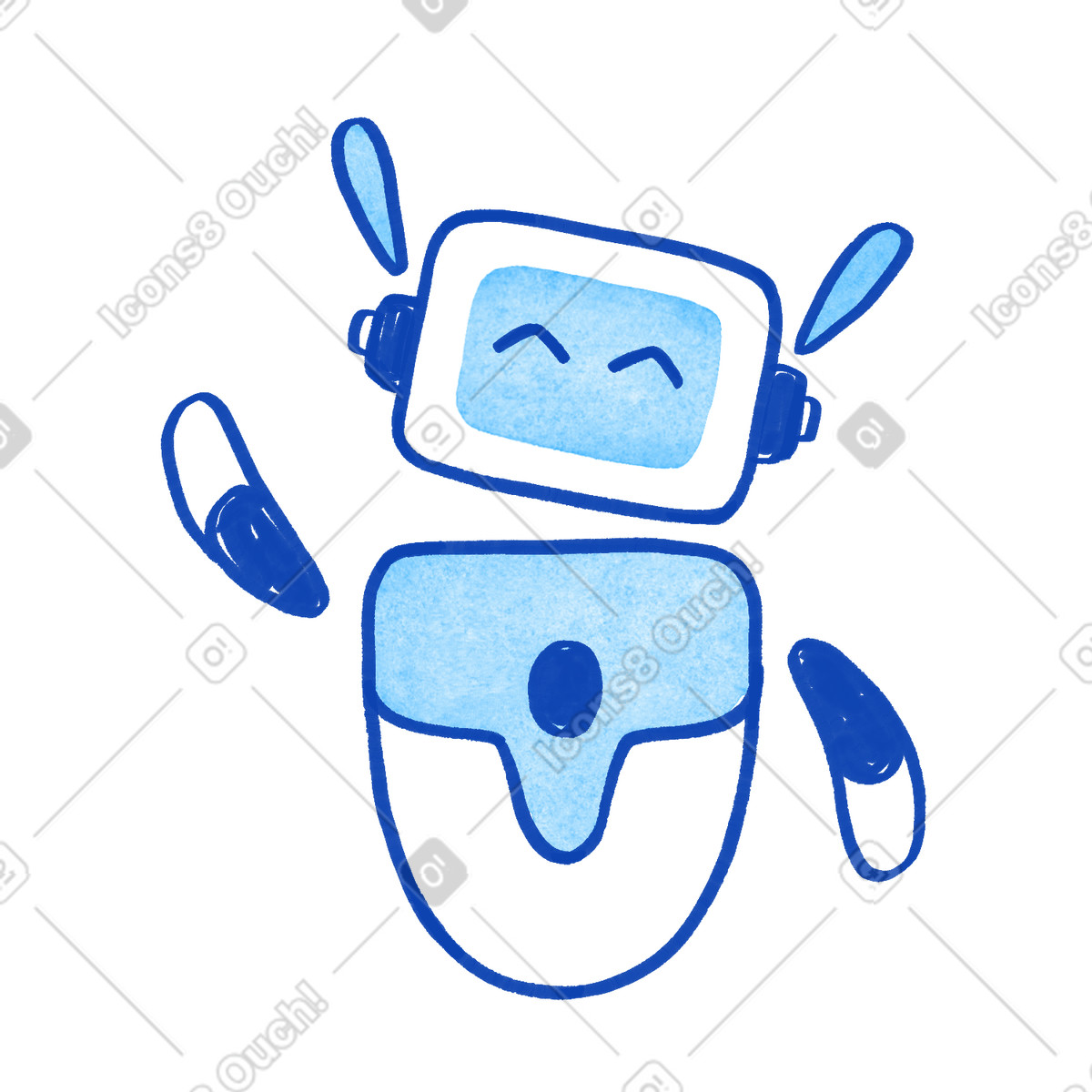 Robot assistant with smiling screen face and floating detachable arms-Illustration im Tint-Stil als Download in PNG, SVG