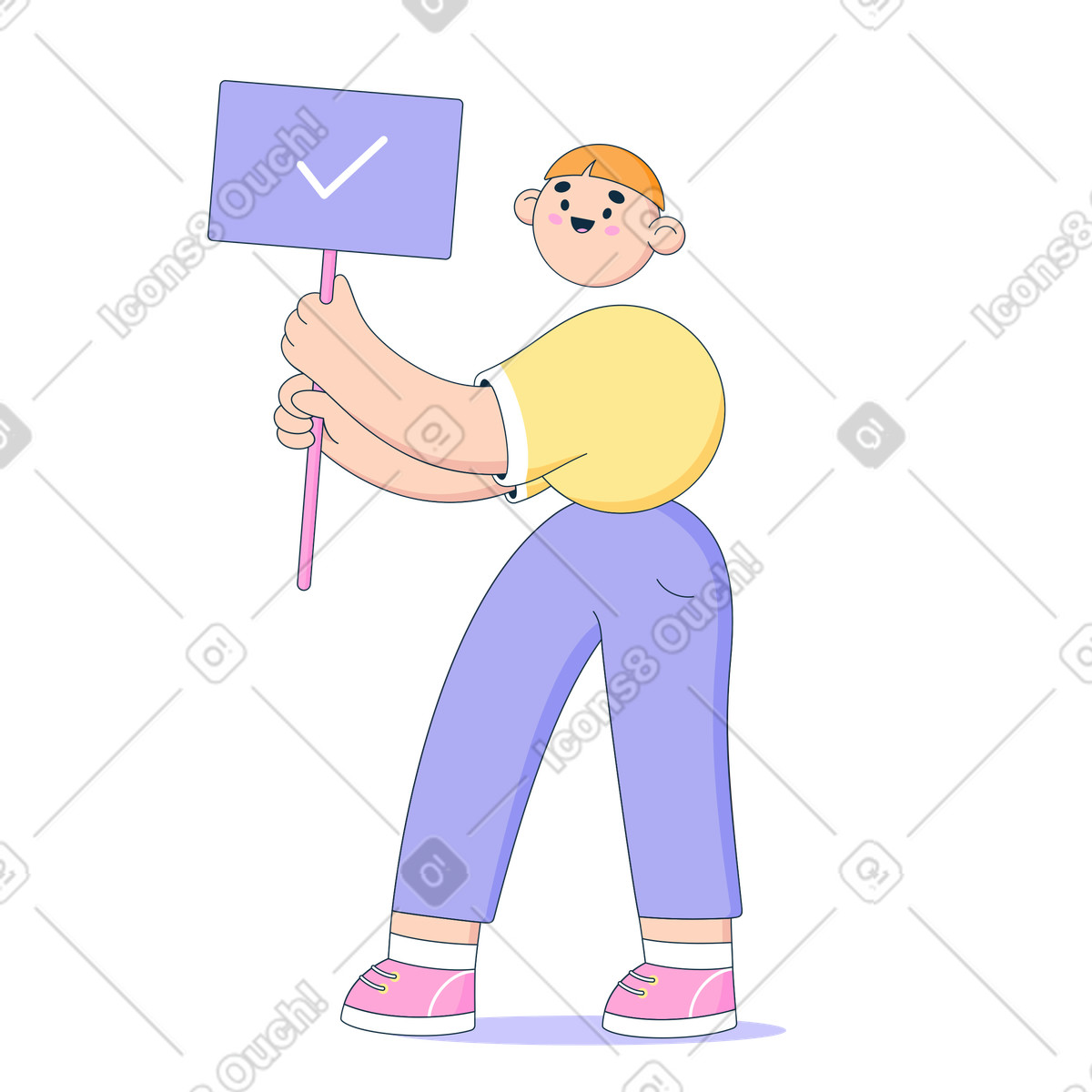 Man with check mark sign illustration in PNG, SVG