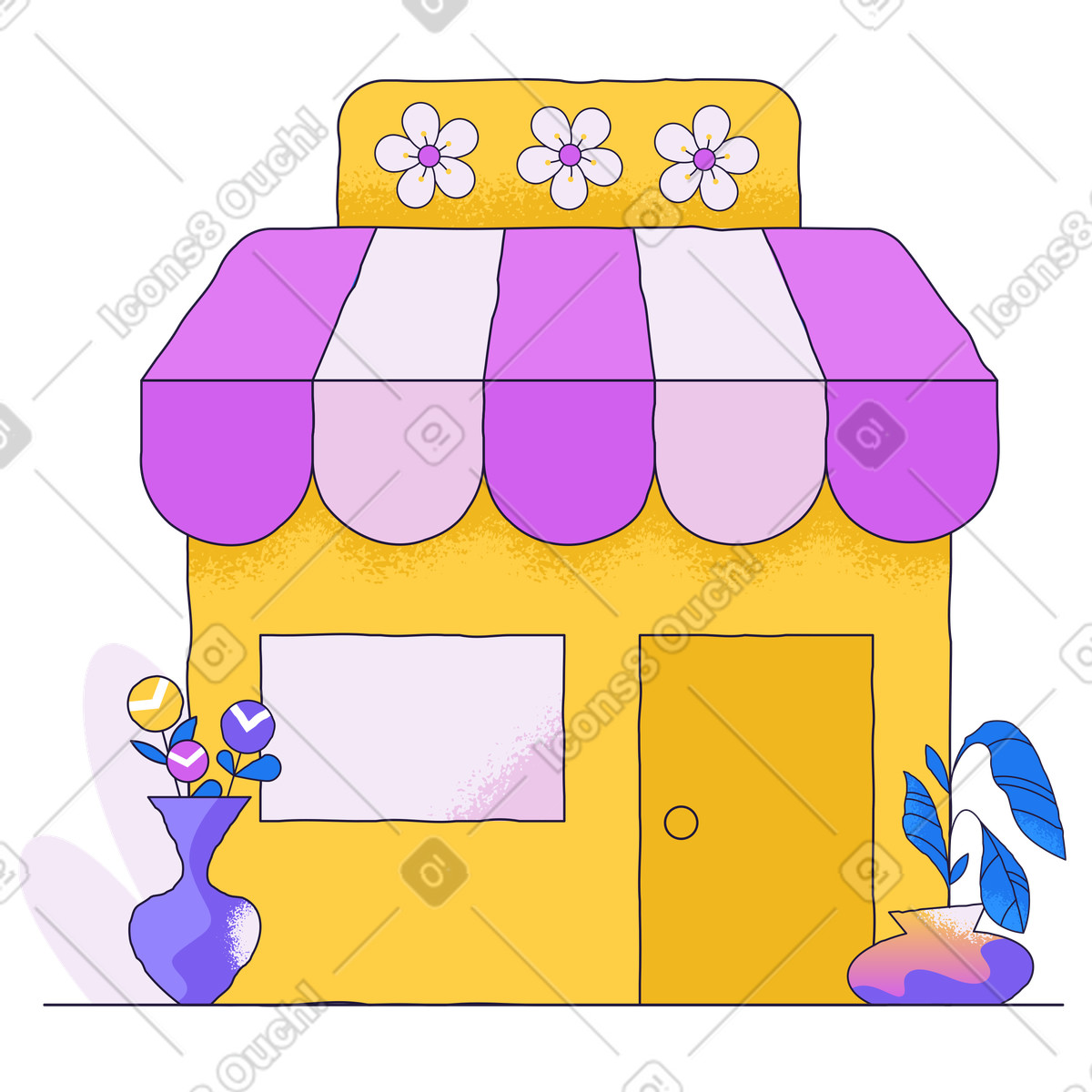 Illustration Charmant bâtiment d'un magasin de fleurs dans le style Conifer à télécharger aux formats PNG, SVG
