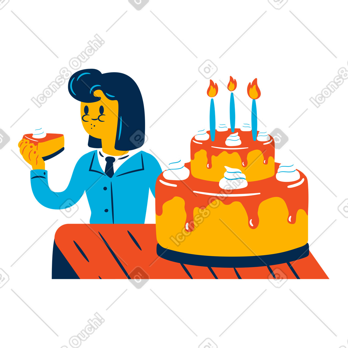 Illustration Woman eats a birthday cake dans le style Flame à télécharger aux formats PNG, SVG