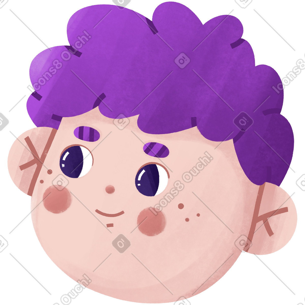 Man with purple hair smiles-Illustration im Bonbon-Stil als Download in PNG, SVG