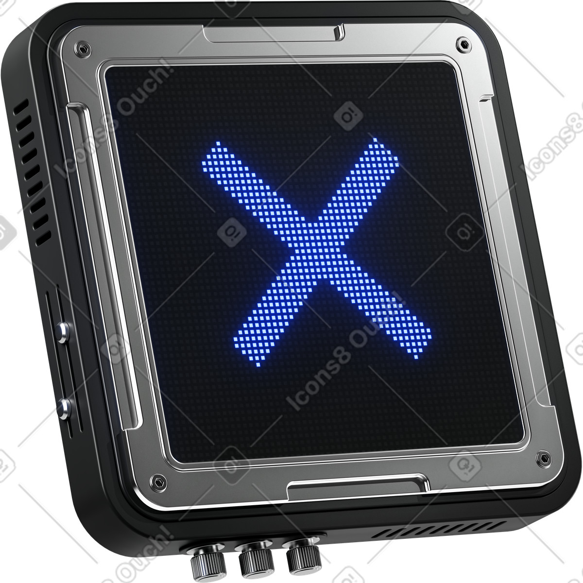 3D Metallic スタイルの Cross warning sign displayed on futuristic metal framed digital panel のイラストをPNG、SVG形式でダウンロード