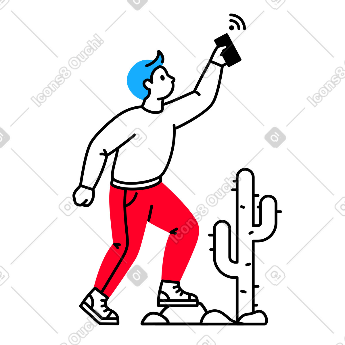 Mann, der nach einem wlan-signal sucht-Illustration im Transistor-Stil als Download in PNG, SVG