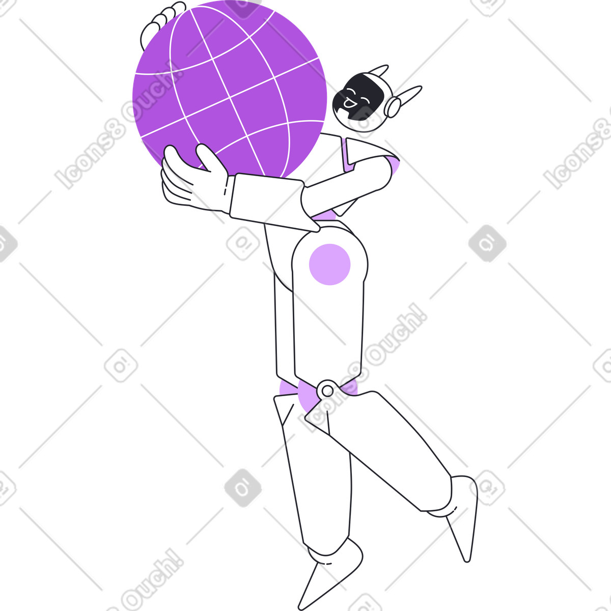 Ilustração de Robô feliz com grande planeta roxo em no estilo Grapy para baixar em PNG, SVG