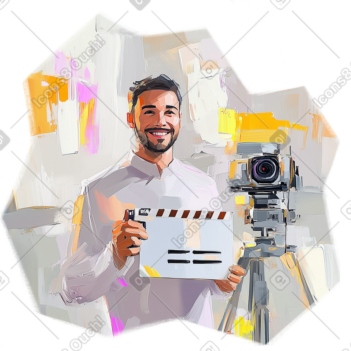 下载 Pictorial 风格的 电影制片人手持场记板的油画 插画，支持 PNG、SVG 格式