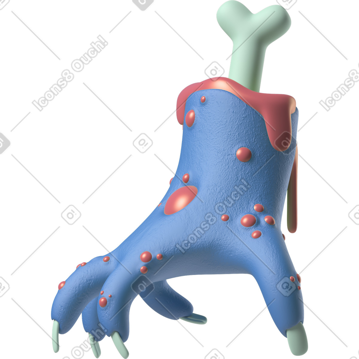 Seitenansicht einer blauen zombiehand-Illustration im 3D Hands Fun&Wild-Stil als Download in PNG, SVG