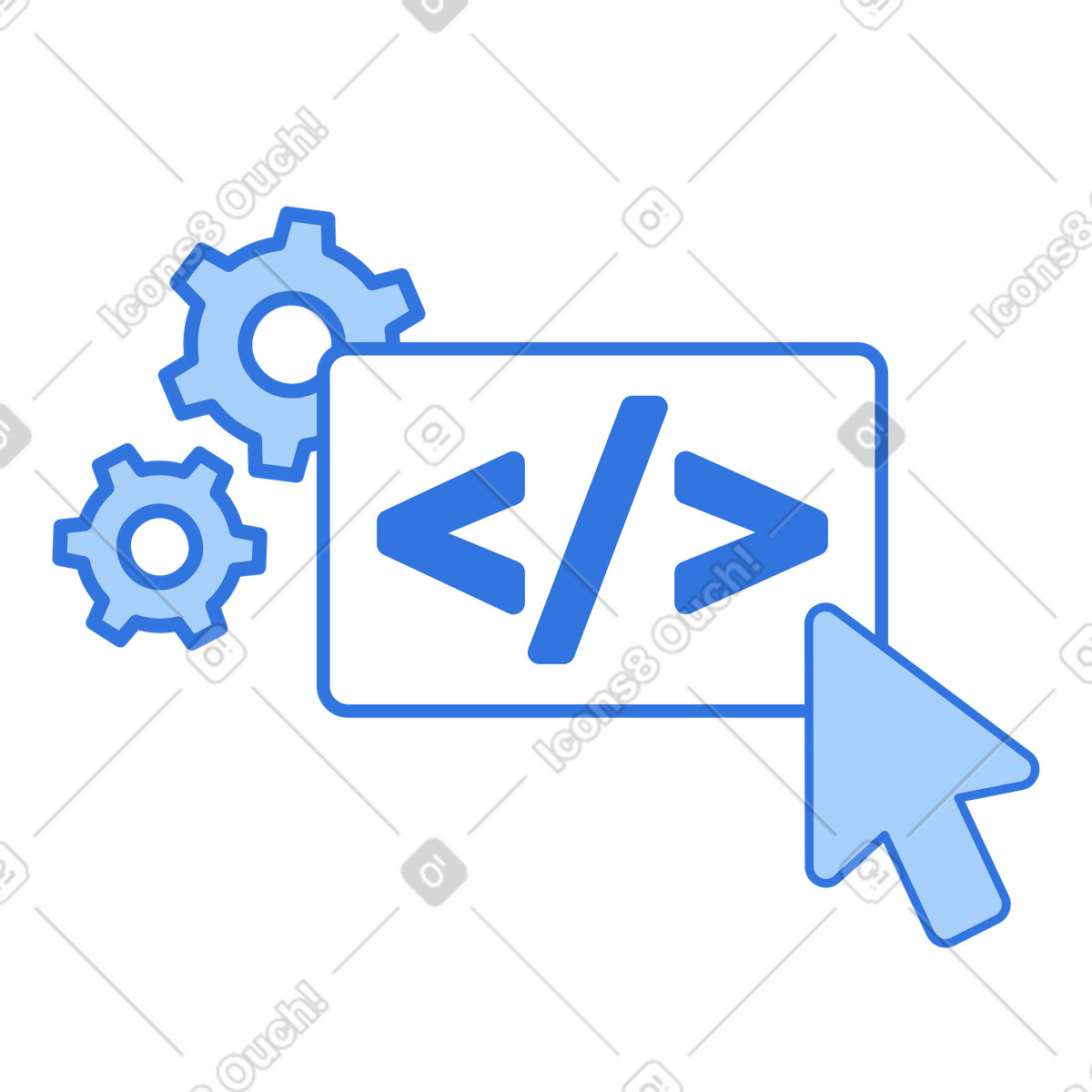 Programming sign with cursor and cogs, Coding workflow or web development tools illustration in PNG, SVG