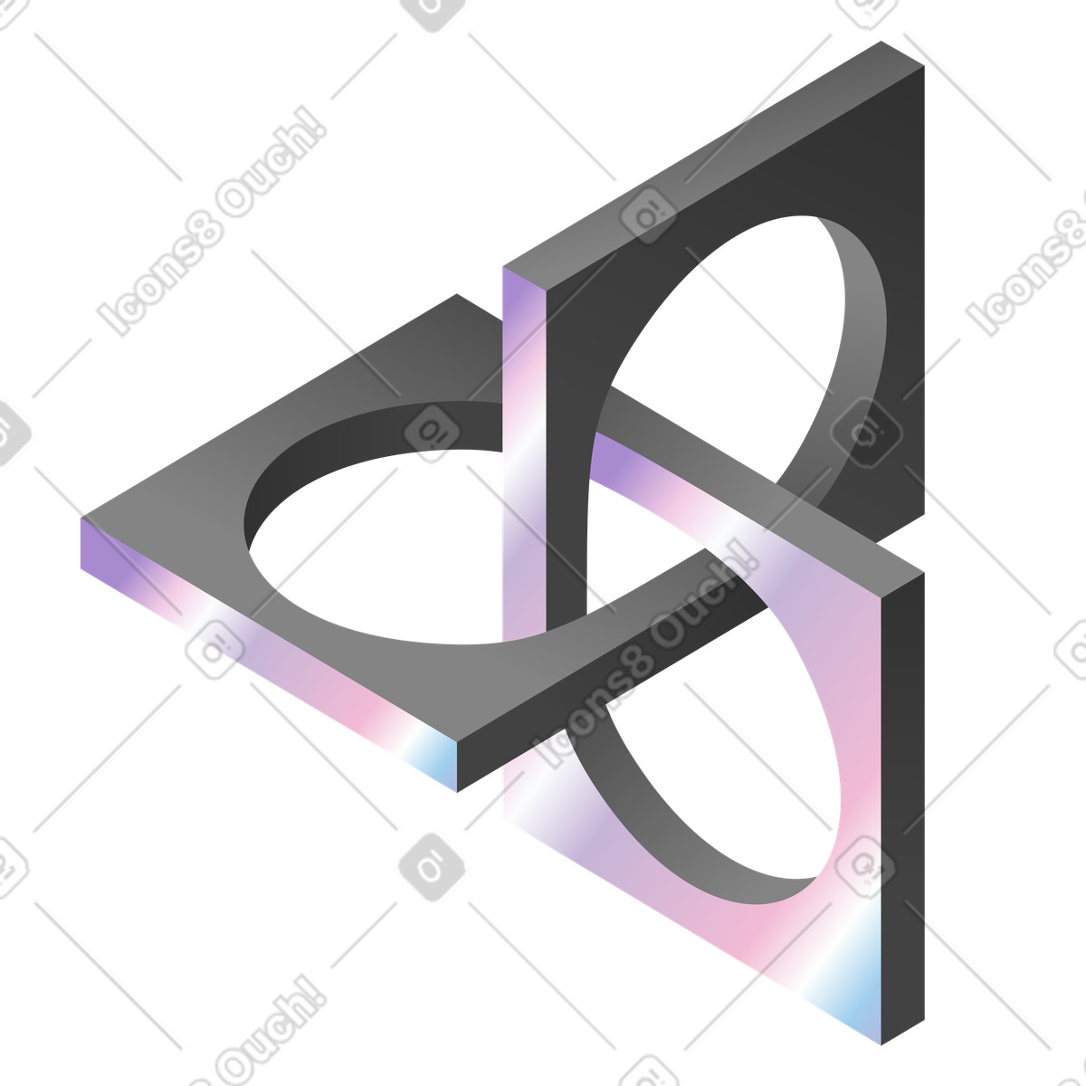 Floating triangle structure with circular cutouts illustration in PNG, SVG
