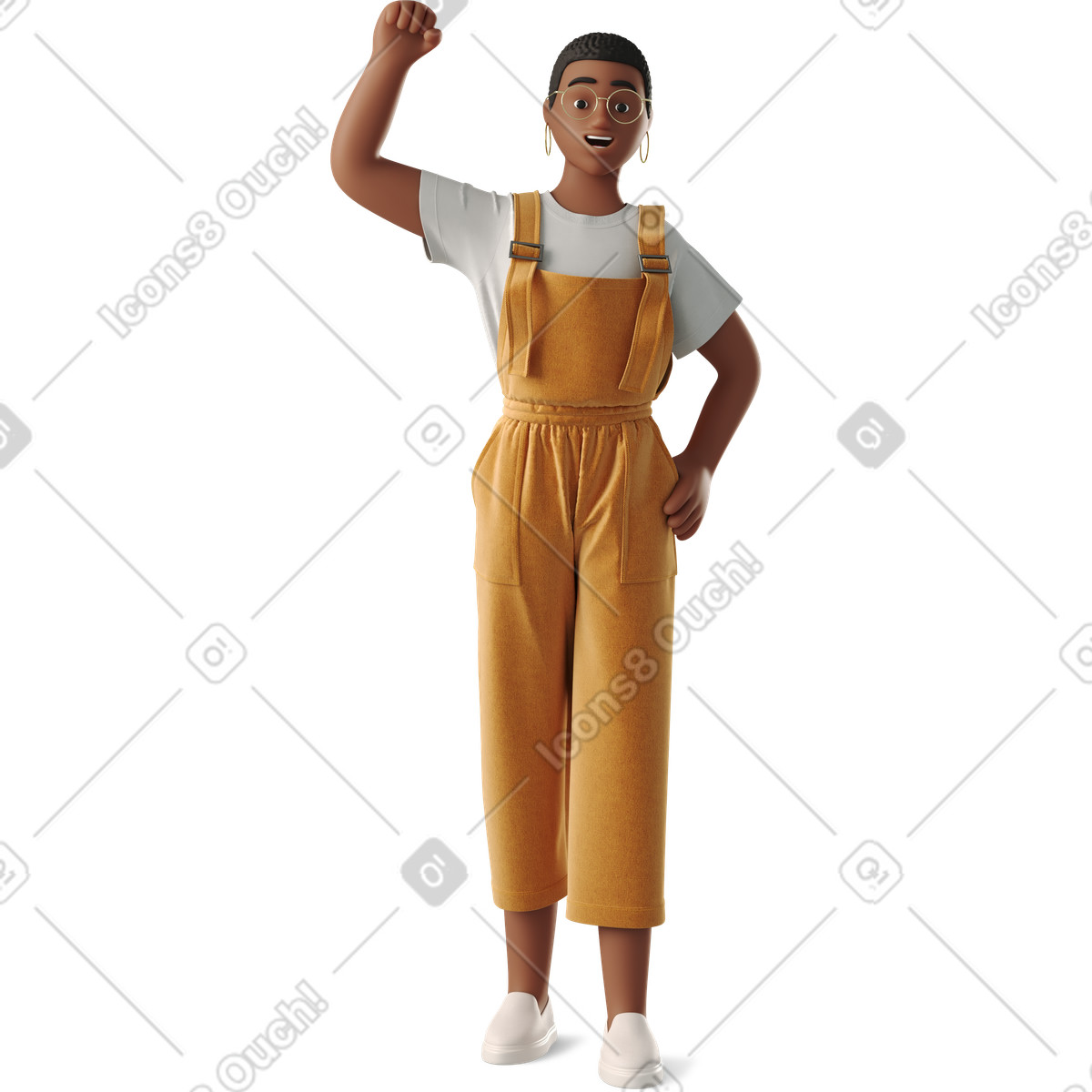 Young woman raising her fist illustration in 3D Business style download in PNG, SVG