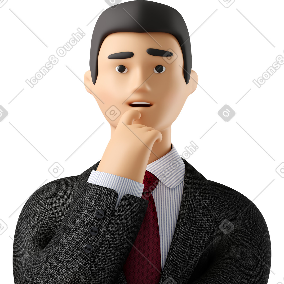 Ilustração de Close up of pondering businessman in black suit em no estilo 3D Business para baixar em PNG, SVG
