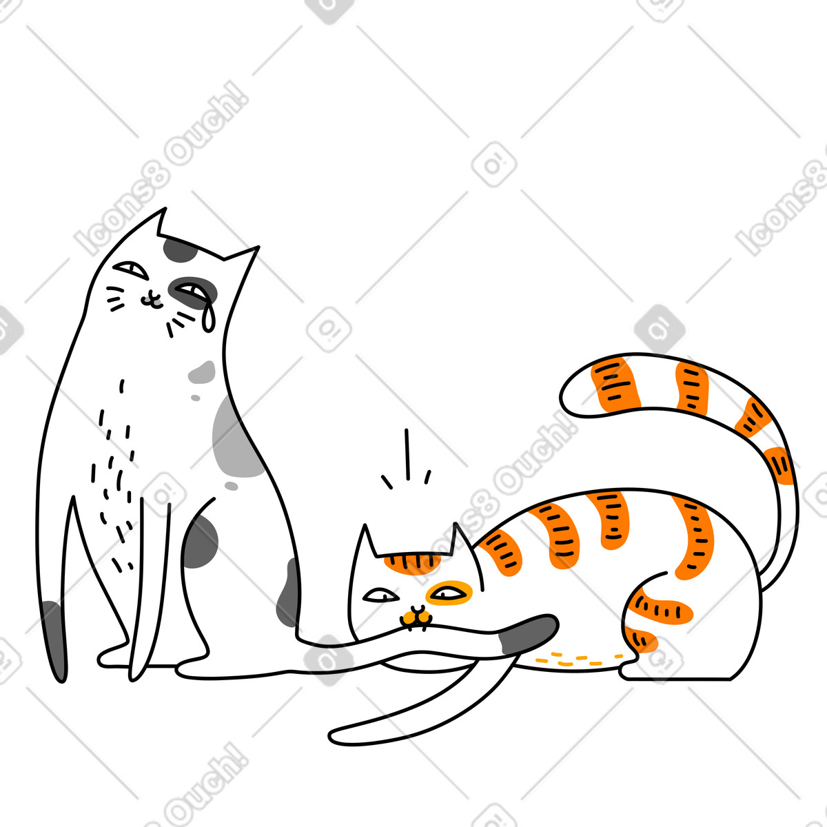 Purr 스타일의 Cat playing and biting, Mischievous pet or fatal error 일러스트레이션 PNG, SVG 다운로드
