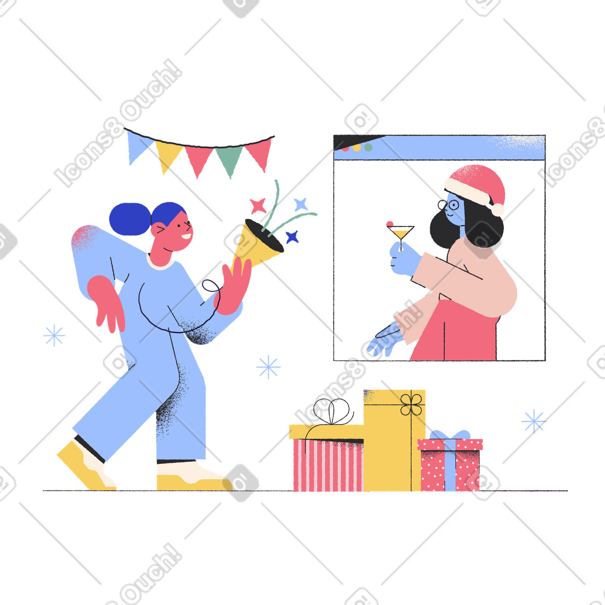Online Christmas party illustration in Pablo style download in PNG, SVG
