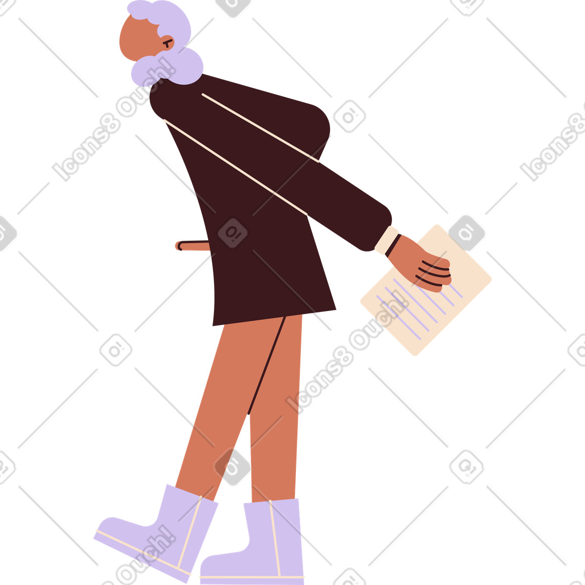 Young woman in a brown dress with document illustration Folks style download PNG, SVG
