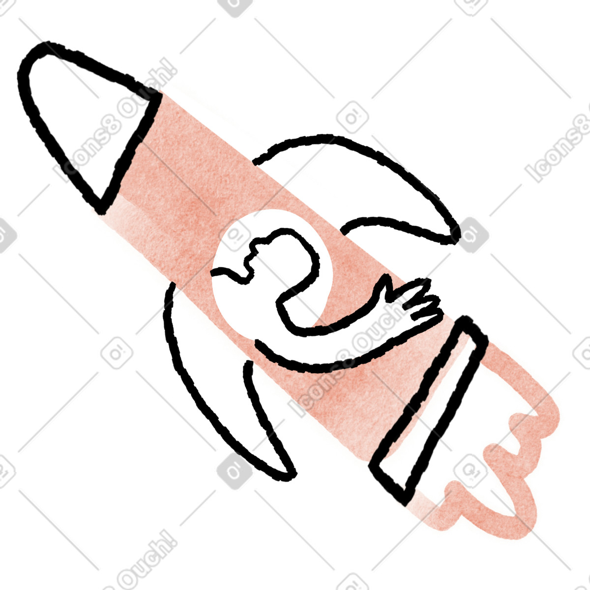 下载 Anthropic Claude Hand Drawn 风格的 Startup growth rocket with human figure symbolizing ambitious business launch 插画，支持 PNG、SVG 格式