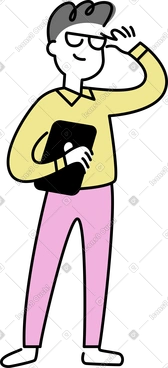 Successful man with glasses and a tablet PNG, SVG